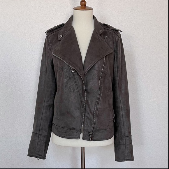L’atelier faux suede lined brownish grey motorcycle jacket sz S - Picture 7 of 10